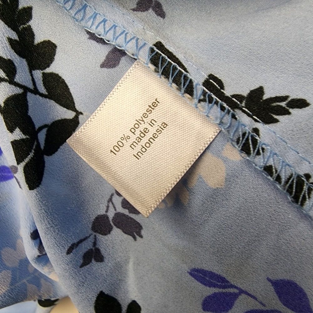 Lane Bryant Top Shirt Womens 16 Blue Black Floral 3/4 Sleeve V Neck Feminine - Picture 6 of 7